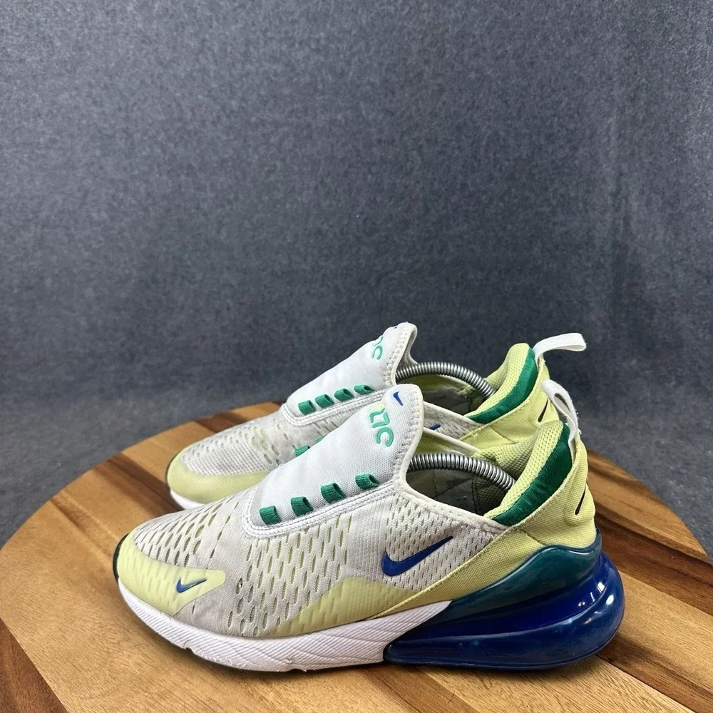 Nike Air Max 270 Shoes Youth Size 7Y White Volt Blue Mesh Sneakers‎ FN6982-100